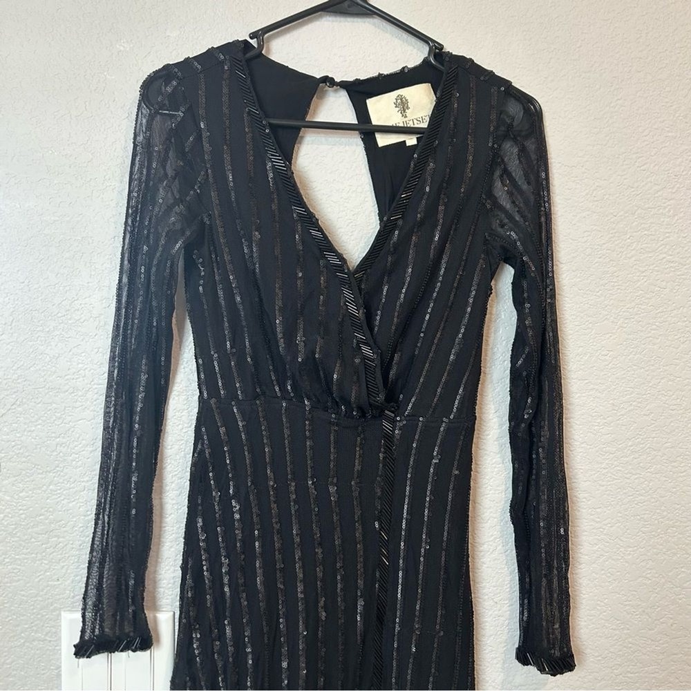 THE JETSET DIARIES Fiesta Faux Wrap Maxi Dress Black Sequin & Beaded XS - Picture 5 of 12